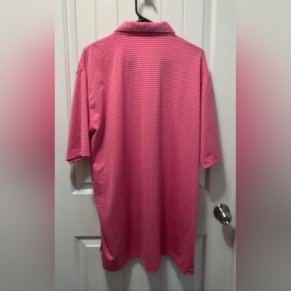 Oliver Ridley Polo Short Sleeve Shirt Mens XL Pink Striped Performance Golf Gift - Picture 4 of 5
